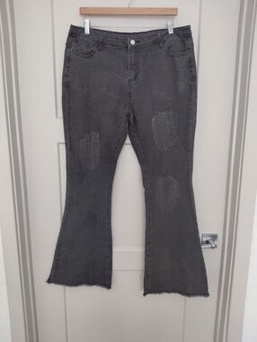 Charcoal Distressed Flare Jeans
